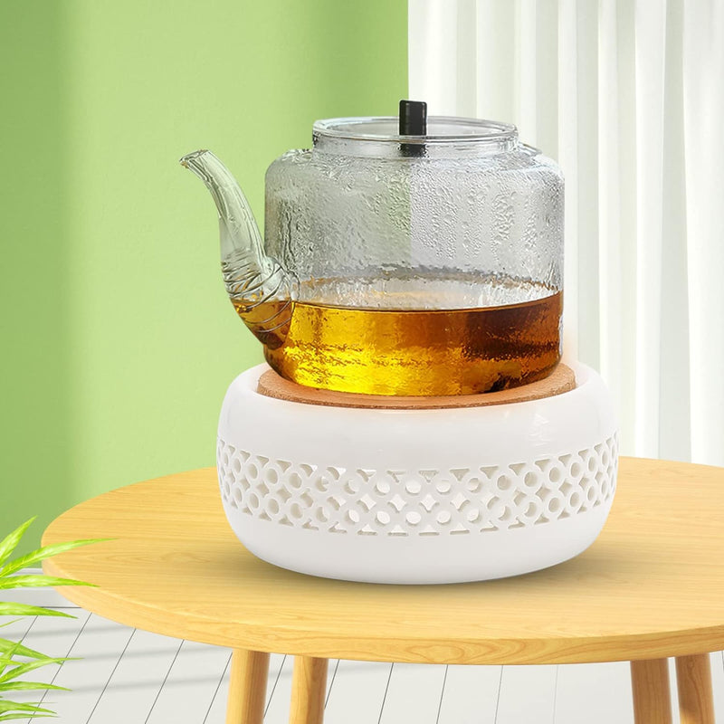 Vkinman Teapot Heater Ceramic Coffee Tea Warmer with Cork Cushion Warming Use for Ceramic Glass Stainless Steel Teapot