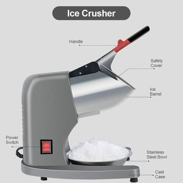 OKF Ice Shaver Prevent Splash Electric Three Blades Snow Cone Maker 380W Stainless Steel Shaved Ice Machine 286lbs/hr Home and Commercial Ice Crushers with Ice Pick