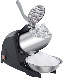 Three Blades Snow Cone Maker Ice Shaver 380W 220lbs/hr Prevent Splash Electric Stainless Steel Shaved Ice Machine Home and Commercial Ice Crushers (Silver)