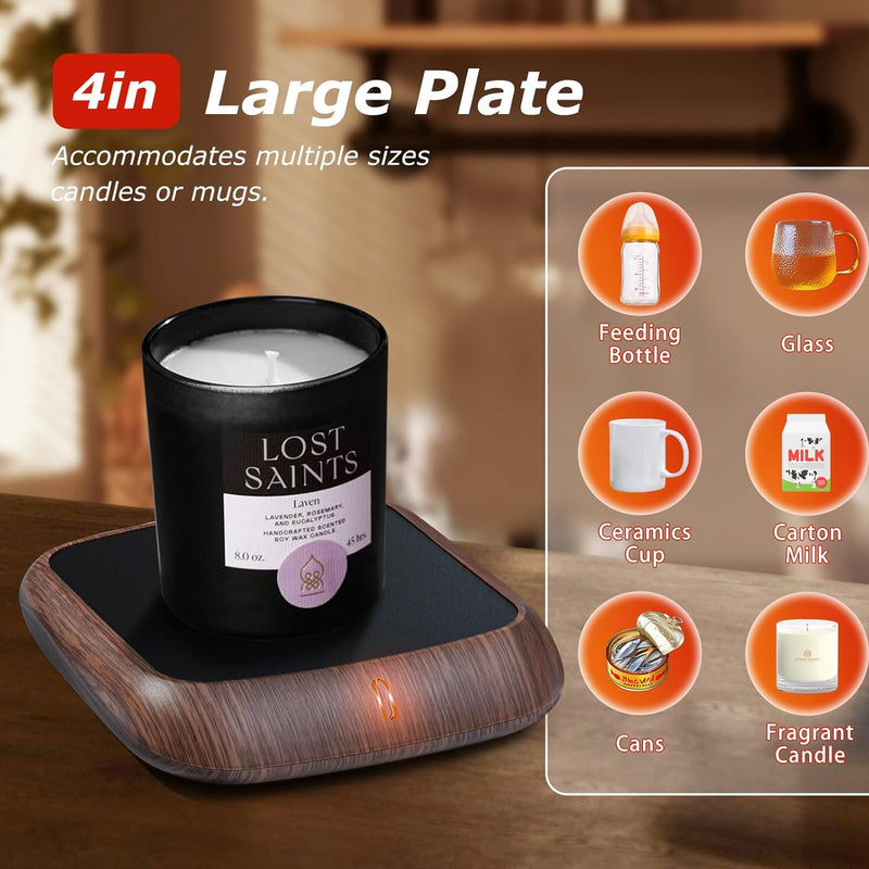 PUSEE Large Candle Warmer Plate with 6H Auto Shut Off, Coffee Mug Warmer with 2 Temp Settings,Wax Candle Warmer Safely Releases Scents Without a Flame,Tea Cup Warmer for Desk in Your Home & Office.