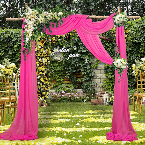 18Ft Fuchsia Chiffon Wedding Arch Draping Fabric - 2 Panels for Party Stage or Ceiling Decorations