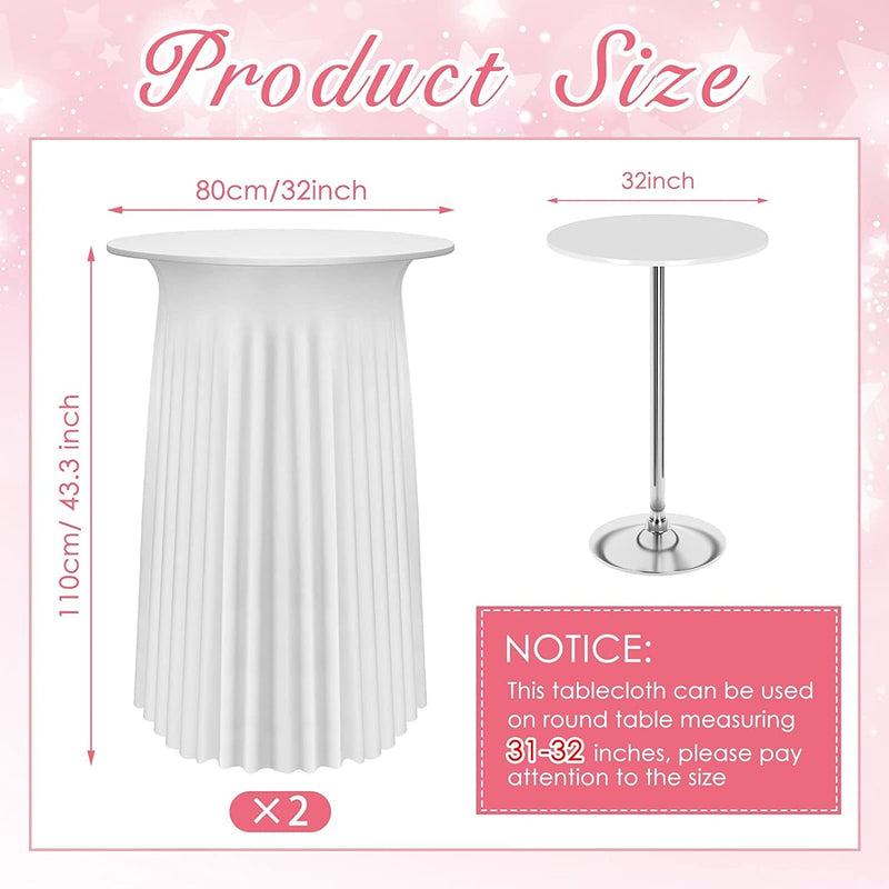 Spandex Round Cocktail Tablecloth with Skirt - 32x43 Inch Fitted Cover for High Top Tables - White 2 Pieces
