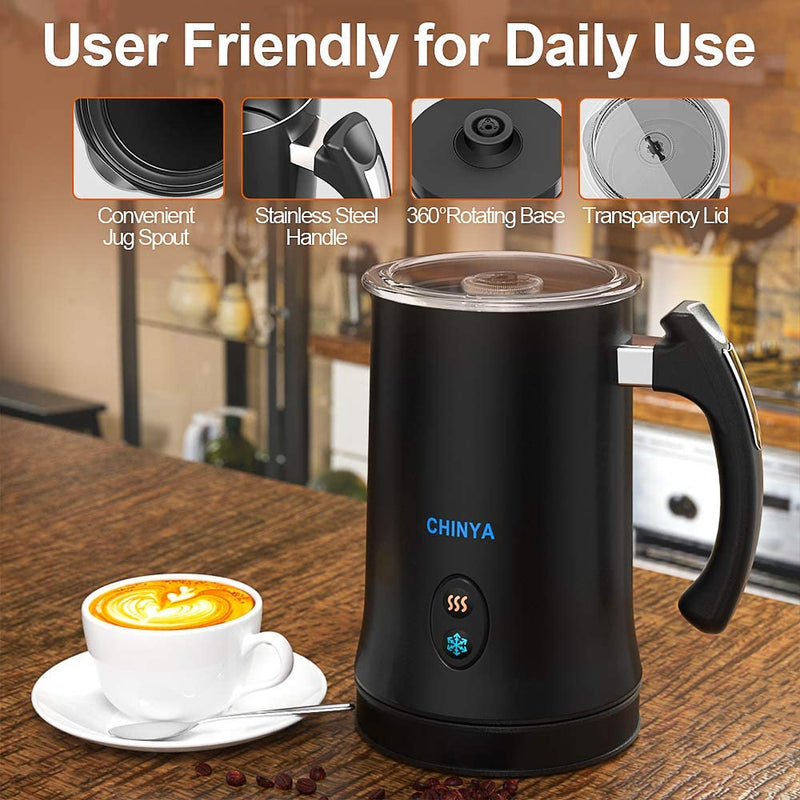 Milk Frother,CHINYA Automatic Milk Frother with Hot and Cold Functionality, Electric Milk Steamer and Warmer for Latte, Cappuccino, Hot Chocolate and Macchiato, Auto Shutoff (Black)