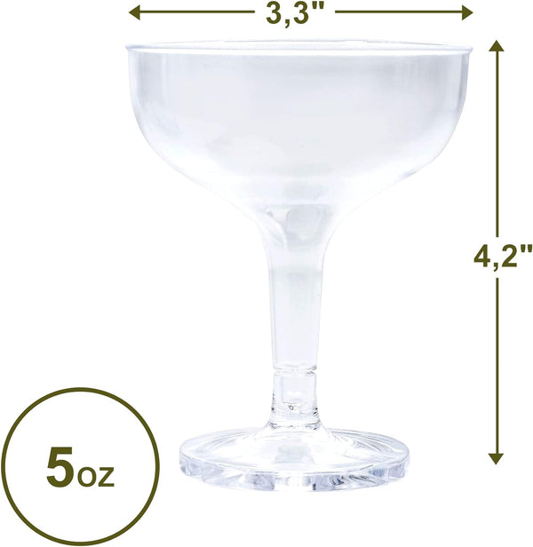 Upper Midland Products Acrylic Champagne Coupe 5 Oz Stem Glasses With Interlocking Groove Feature To Build Sturdy Tower, Weddings, Party, Bar, Martini, Margarita, Cocktail, Dessert Cups… (35 Count)