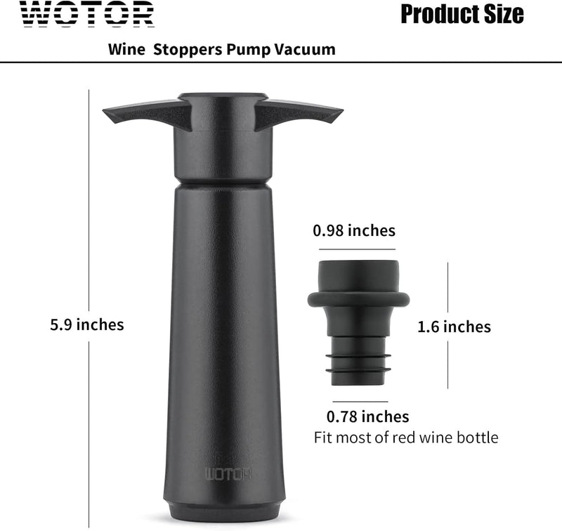 WOTOR Wine Saver Pump with 4 Vacuum Stoppers, Wine Stopper, Wine Preserver, Reusable Bottle Sealer Keeps Wine Fresh, Ideal Wine Accessories Gift (Wine Pump + 4 stoppers)