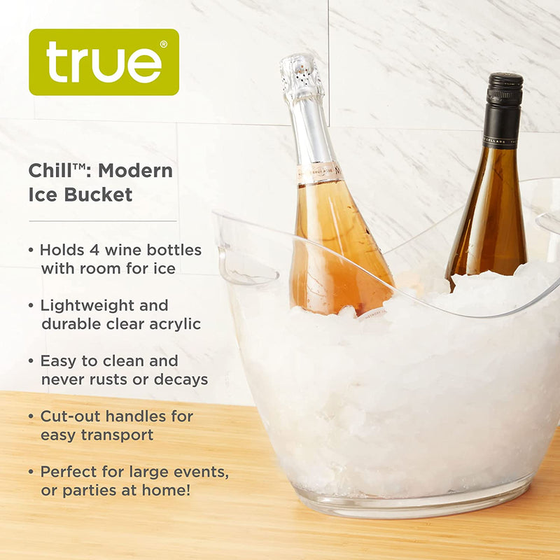 True Chill Clear Ice Bucket, Party tubs for drinks, champagne, Wine, Beer, Soda Acrylic Ice Bucket, 4 Bottle Capacity, 2 Gallon, Clear