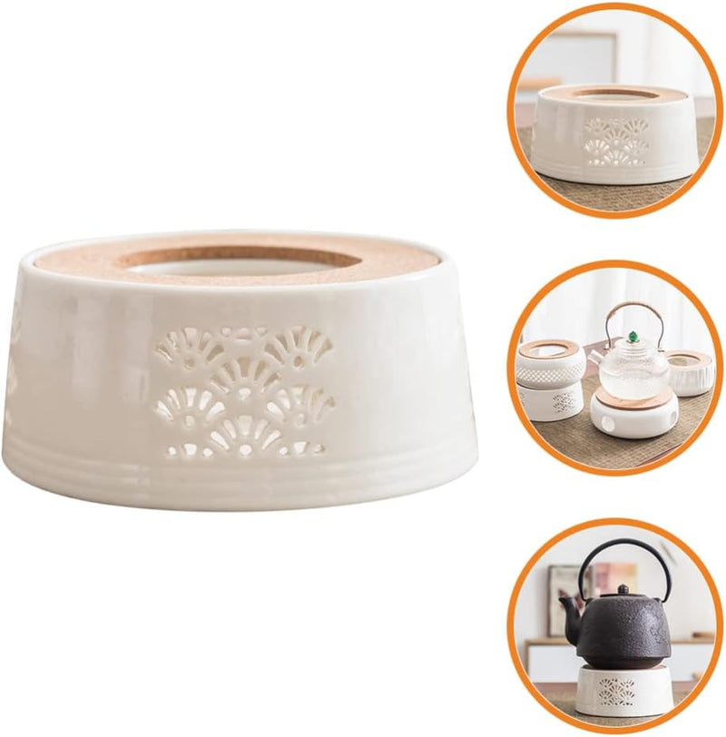 DOITOOL Tea Warmer Modern Teapot Warmer Candle Heating Device Tea Light Teapot Warmer Teapot Candle Holder Electric Teapot Warmer Hollow Teapot Warmer Glass Ceramics Candlestick White