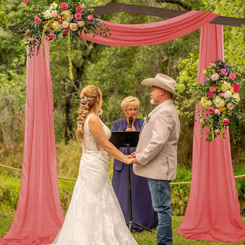 Wedding Arch Draping Fabric - Coral Chiffon Sheer Curtains - 2 Panels 28x20ft - Reception Decorations