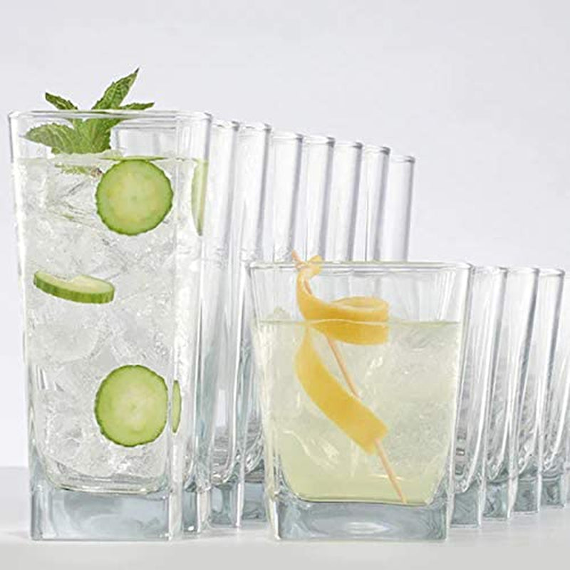 Everyday Drinking Glasses Set of 8 Drinkware Kitchen Glasses for Cocktail, Iced Coffee, Beer, Ice Tea, Wine, Whiskey, Water, 4 Tall Highball Glass Cups & 4 Short Old Fashioned Drinking Glass