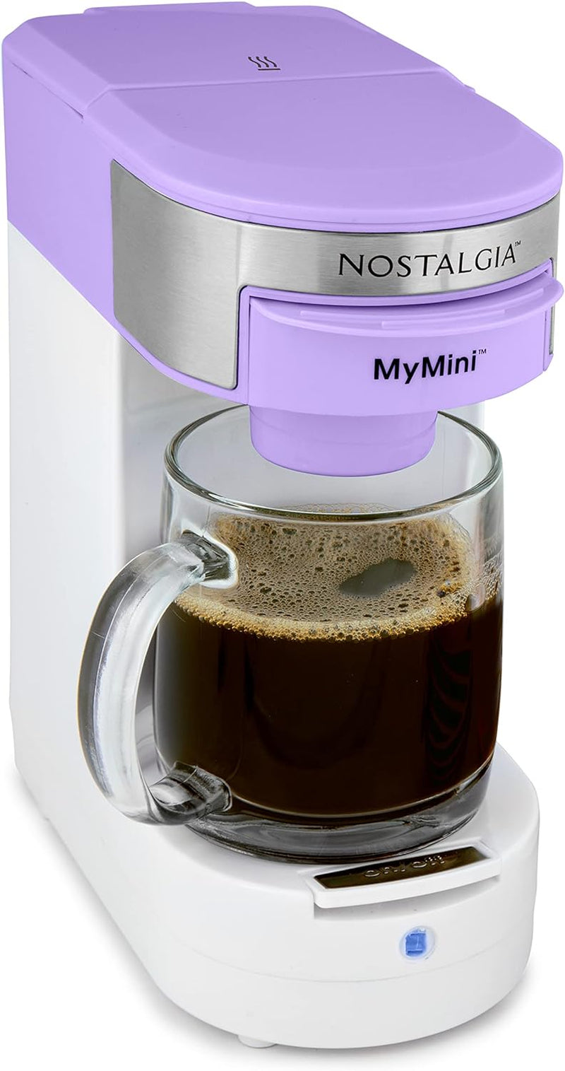 Nostalgia MyMini Single Coffee Maker, Brews K-Cup & Other Pods, Serves up to 14 Ounces, Tea, Chocolate, Hot Cider, Lattes, Reusable Filter Basket Included, Aqua