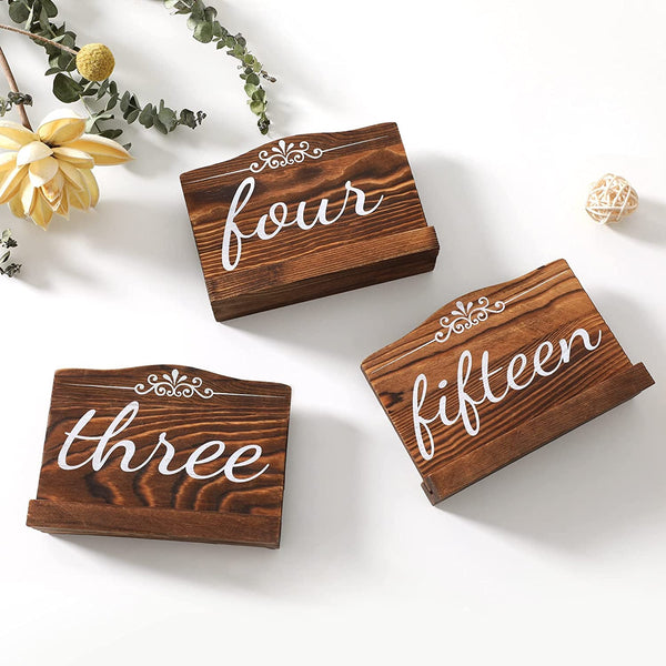 20Pcs Wedding Table Numbers, Wooden Table Numbers Double Sided Sign with Holder Base for Wedding, Party and Catering Decoration