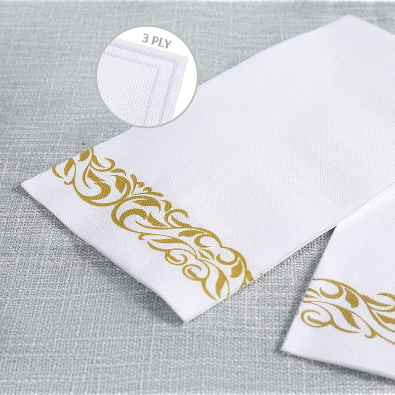 200 Pack Vplus Paper Napkins Guest Towels Disposable Premium Quality 3-ply Dinner Napkins Soft, Absorbent, Party, Wedding Napkins for Kitchen, Parties, Dinners or Events (Gold)