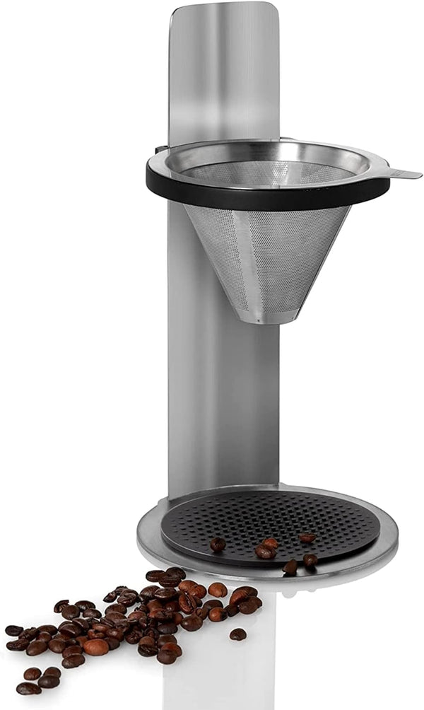 AdHoc Mr. Brew Pour-Over Coffee Maker - Single Serve Coffee Maker - Pour Over Coffee Dripper with Double Layer Filter - Stainless Steel Coffee Maker - Steel, 10.5"