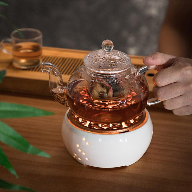 Gazechimp Ceramic Teapot Warmer, Durable Household Holder Base, with Metal Cushion Portable Tea Accessories, Candle Heater Heating Base for Milk, Coffee