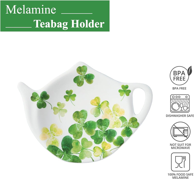 Supreme Housewares Tea Bag Holder Set of 4, Teapot Shaped Tea Bag Coasters Spoon Rests Saucer Seasoning Dish Set TeaBag Holder (Shamrock)