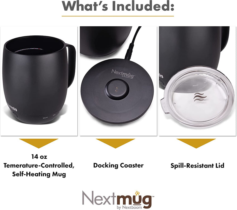 Nextmug - Temperature-Controlled, Self-Heating Coffee Mug (Black - 14 oz.)