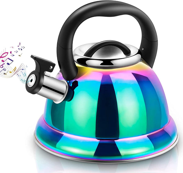 Whistling Tea Kettle for Stovetop, 3.5L Stainless Steel Tea Pot with Cool Ergonomic Folding Handle, Rainbow Induction Kettles for Boiling Water, Mirror Finish…