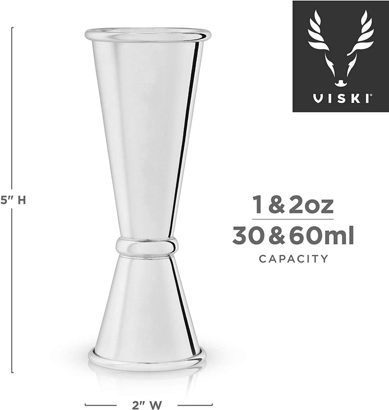 Viski Double Jigger with Measurements Inside, Stainless Steel Cocktail Jigger, Japanese Jigger Style, Jigger for Bartending, Jigger 2oz 1oz