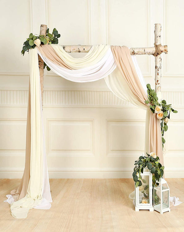 Wedding Arch Drapes with Chiffon Fabric - Party Backdrop Curtain Panels 27x216in IvoryWhiteNude