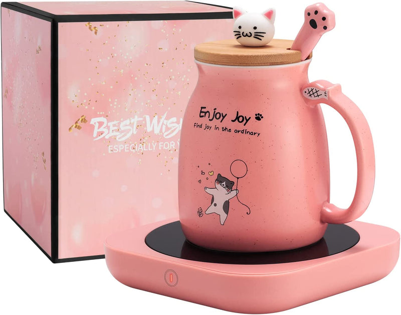 Bsigo Smart Coffee Mug Warmer & Cute Cat Mug Set, Beverage Cup Warmer for Desk Home Office, Candle Warmer Plate for Milk Tea Water with Two Temperature Setting(Up to 140℉/ 60℃), 8 Hour Auto Shut Off