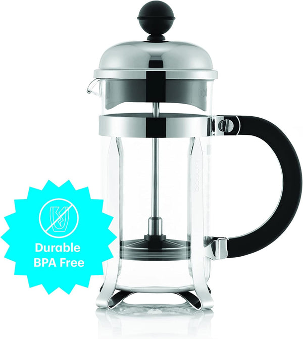 Bodum Chambord French Press Coffee Maker with BPA-Free Tritan Plastic Shatterproof Carafe, 12 Ounce, Chrome