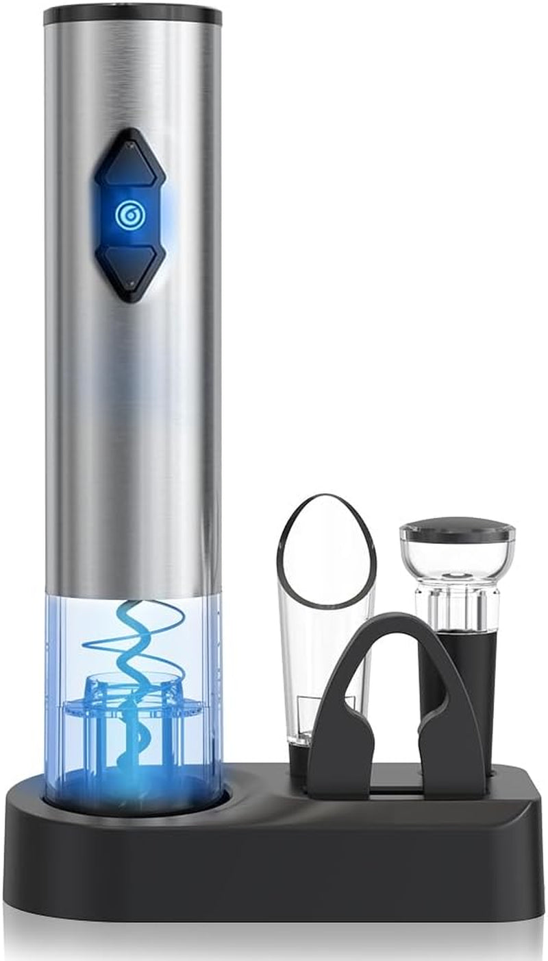 CIRCLE JOY Electric Wine Openers Set - Battery Powered Motorized Operated Cordless Automatic Corkscrew Opener Puller Kit with Attached Foil Cutter Stopper Wine Aerator Pourer, Stainless Steel