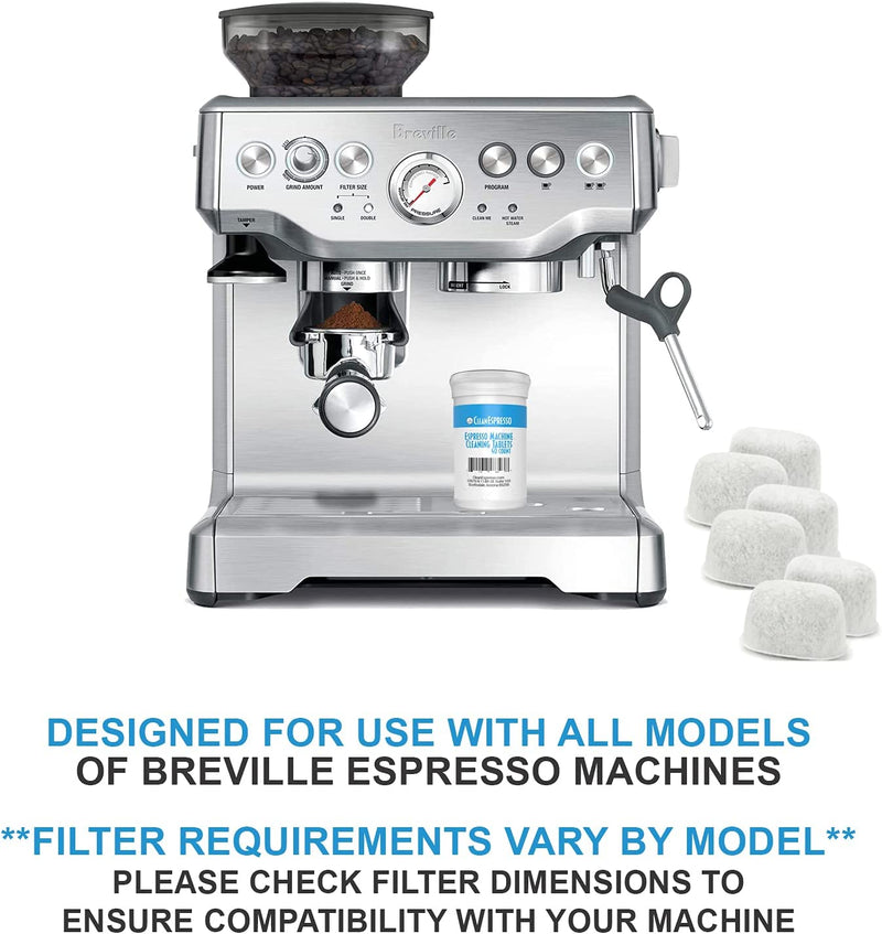 CleanEspresso Espresso Machine Cleaner Tablets and Filters Accessories For Breville Espresso Machines (40 Tablets + 6 Filters) - 2 Gram Cleaning Tablets & Replacement Water Filter