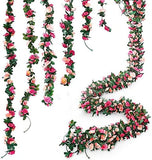 Anoke 6Pcs 49 FT Rose Vine Flowers Garland Plants- BSTC Artificial Fake Rose Vine Flowers Ivy Garlands Hanging Rose Ivy for Wedding Party Garden Wall Decoration Silk Flowers, Pink