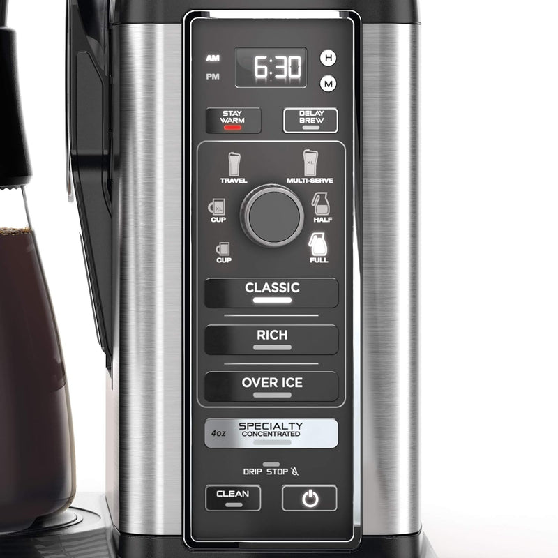 Ninja CM401 Specialty 10-Cup Coffee Maker with 4 Brew Styles for Ground Coffee, Built-in Water Reservoir, Fold-Away Frother & Glass Carafe, Black