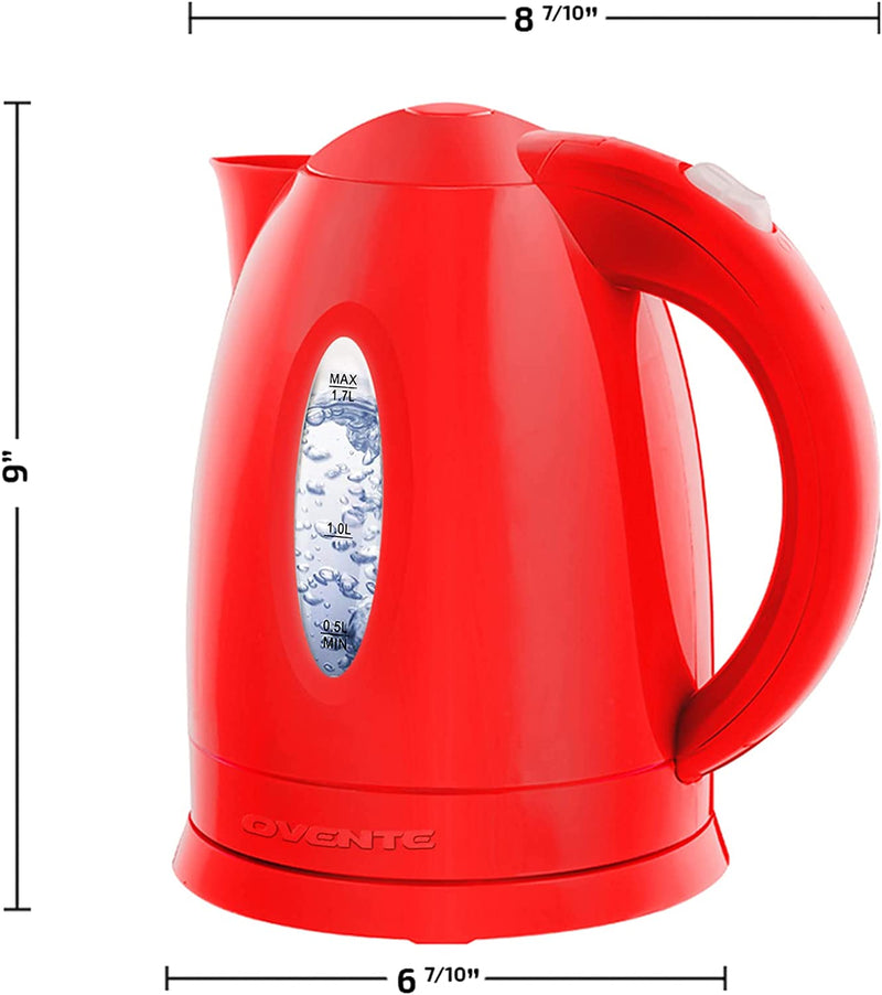 OVENTE Electric Kettle Hot Water Heater 1.7 Liter - BPA Free Fast Boiling Cordless Water Warmer - Auto Shut Off Instant Water Boiler for Coffee & Tea Pot - Red KP72R