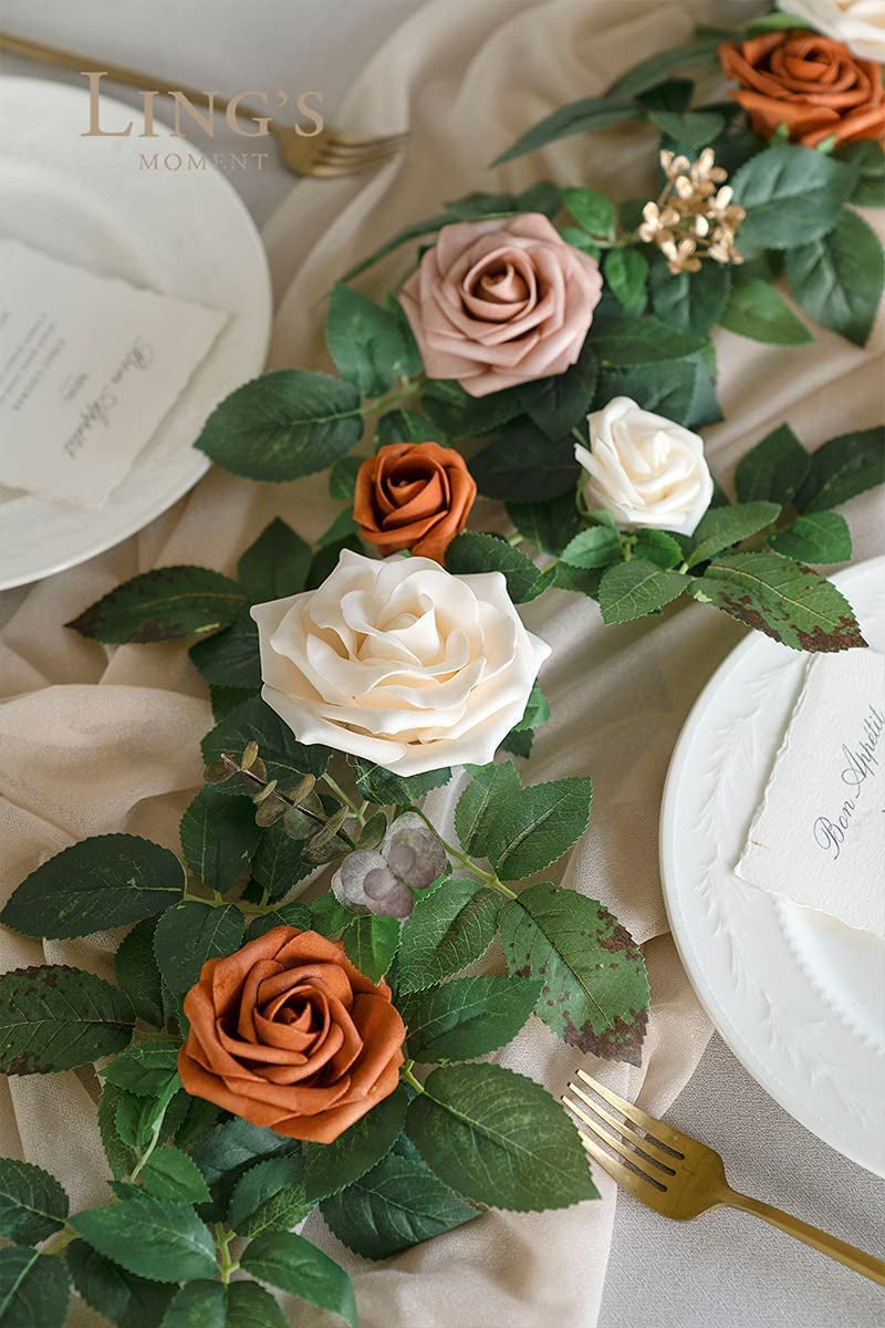 Artificial Rustic Rose Flower Garland - 5FT Long Terracotta - Wedding Decorations