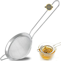 Fine Mesh Strainer, Stainless Steel 3 Inch Sturdy Long Handle Double Straining Small Mini Sifter, Metal Bar Conical Sieve for Tea Coffee Cocktail Juice Sugar and Spices, Pack of 1 (Silver)