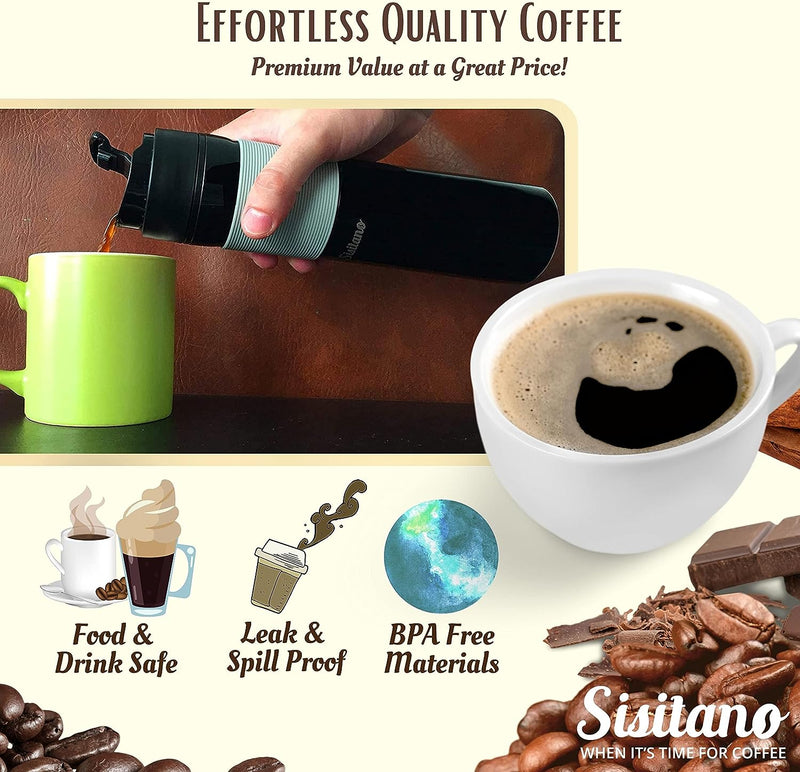 Sisitano 2in1 Travel French Press Coffee Maker, Portable 11.8 oz Tumbler Coffee French Press for Ground Coffee & Tea Leaves; Iced Coffee, Cold Brew Tea, Coffee Mug for Trips, Camping, Work & School