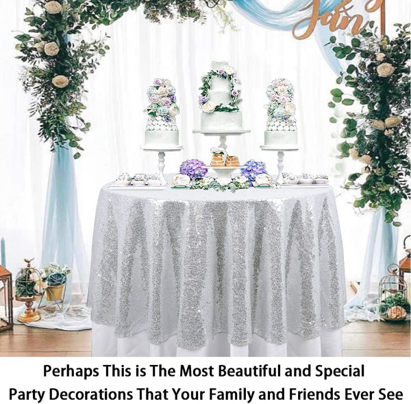 48 Silver Round Sequin Tablecloth - PartyWedding Reception Decoration