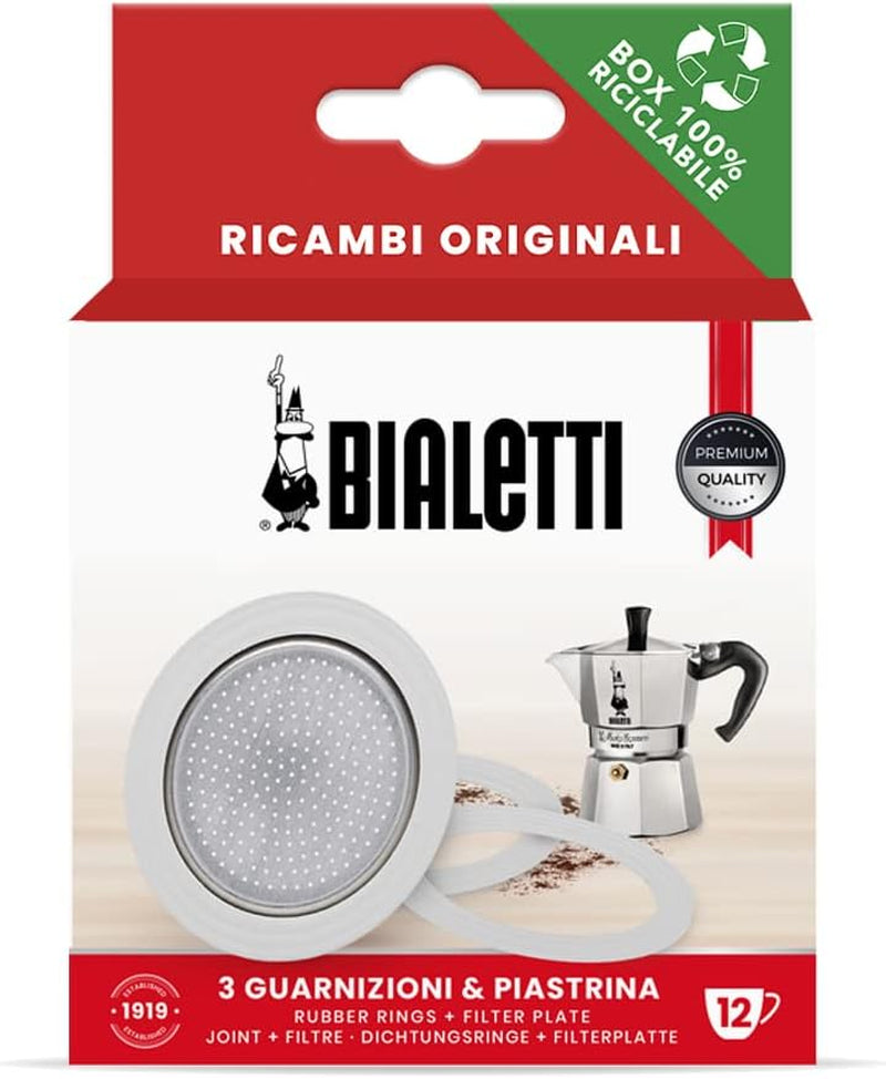 Bialetti Spare Parts, Includes 3 Gaskets and 1 Plate, Compatible with Moka Express, Fiammetta, Break, Happy, Dama, Moka Melody, Alpina, Moka Timer and Rainbow (3/4 Cups)