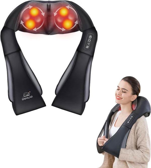 Snailax Shiatsu Back Neck Massager with Heat, Electric 4D Deep Kneading Shoulder Massager, Massage Pillow for Home Office and Car Use, Gifts for Women, Men