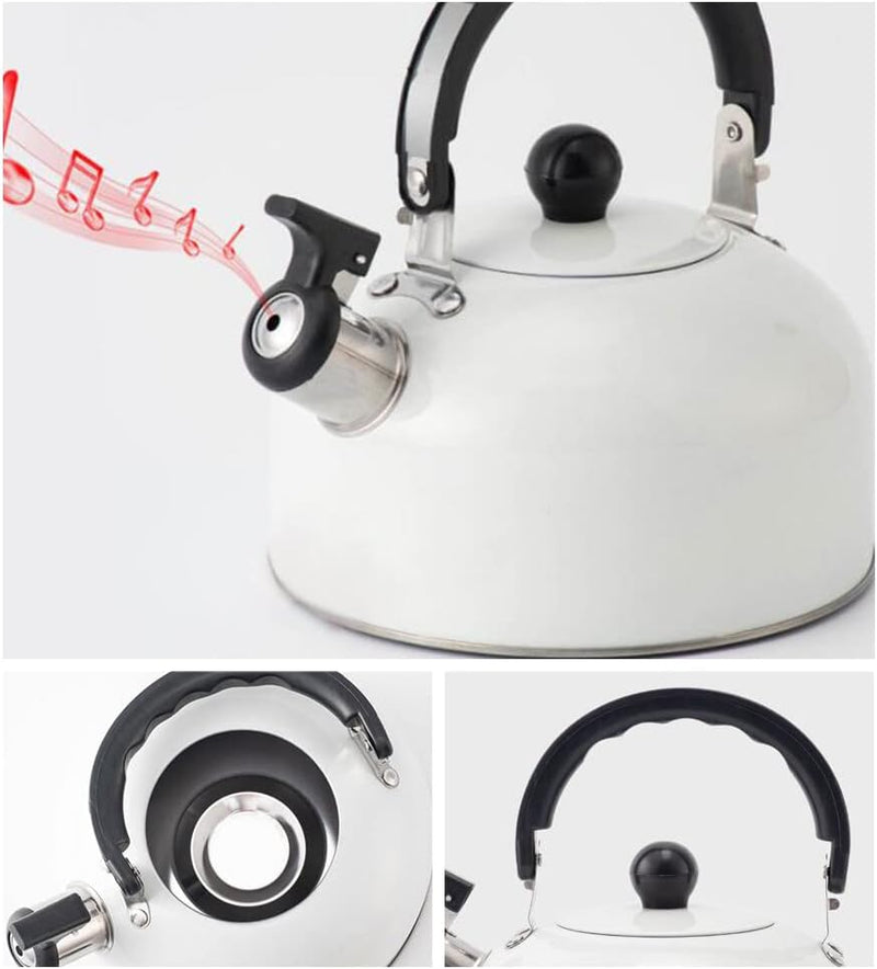 Tea Kettle Stovetop Whistling Teapot Stainless Steel Tea Pots for All Stovetop with Ergonomic Handle - 3 Quart Whistling Teapot Water Boiling Kettle Automatic for Drinking Coffee (White)