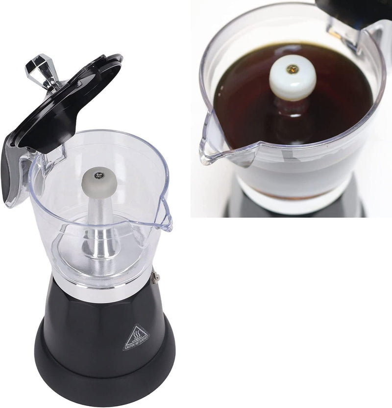 Electric Coffee Pot, 6 Cup 300ML Coffee Maker Espresso Maker Small Travel Coffee Maker with Measuring Spoon, Transparent Electric Coffee Percolator Italian Coffee Machine Maker