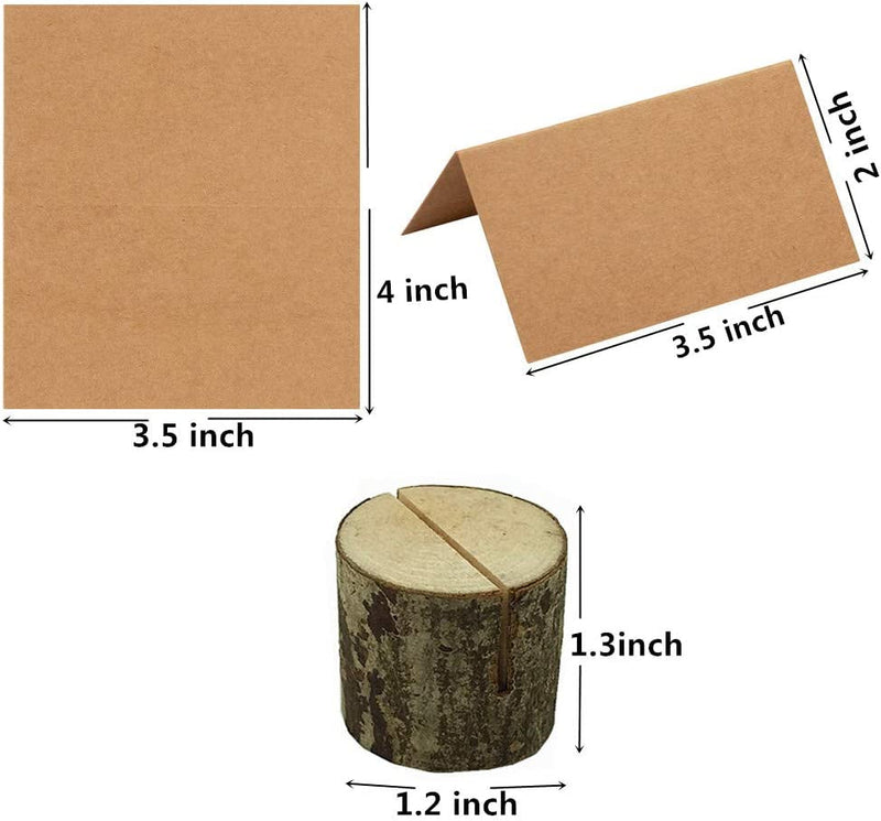 20Pcs Rustic Wood Table Numbers Holder and 30Pcs Kraft Table Place Cards Wood Place Card Holder Party Wedding Table Name Card Holder Memo Note Card