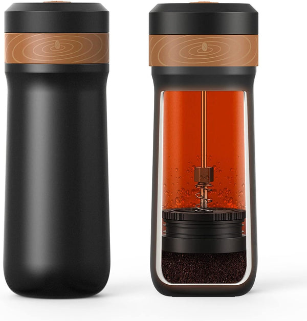 Encoola Portable French Press Travel Coffee Maker 14oz/400g Mini French Press Mug Insulated Filter Coffee Cup Double-Layer Insulated Four-Layer Filter Mesh