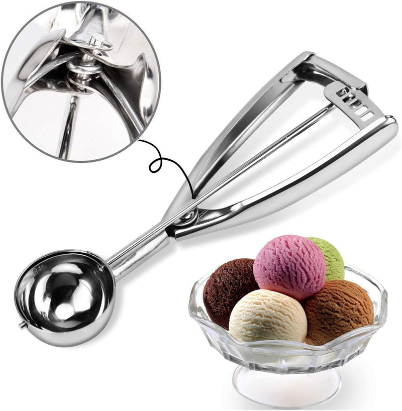 Ice Cream Scoop with Trigger, 18/8 Stainless Steel Metal Small Cookie Dough Scoop for Baking Melon Ball Cupcakes, 1/2 Tablespoon (2 Teaspoon)