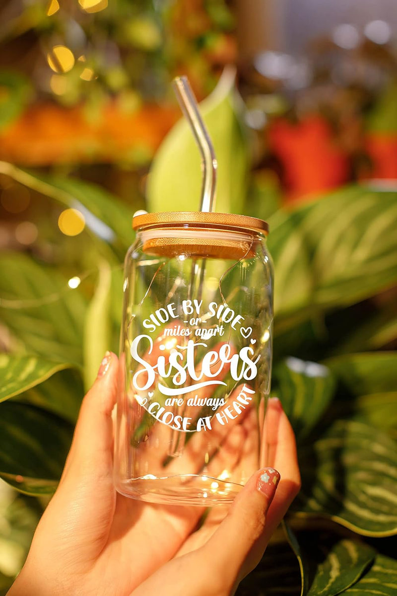 Christmas Gifts For Sister From Sister, Brother - Unique Birthday Present For Sister, Soul Sister, Big Sister, Little Sister, Sister In Law, Sibling, Bestie - 16 Oz Coffee Glass