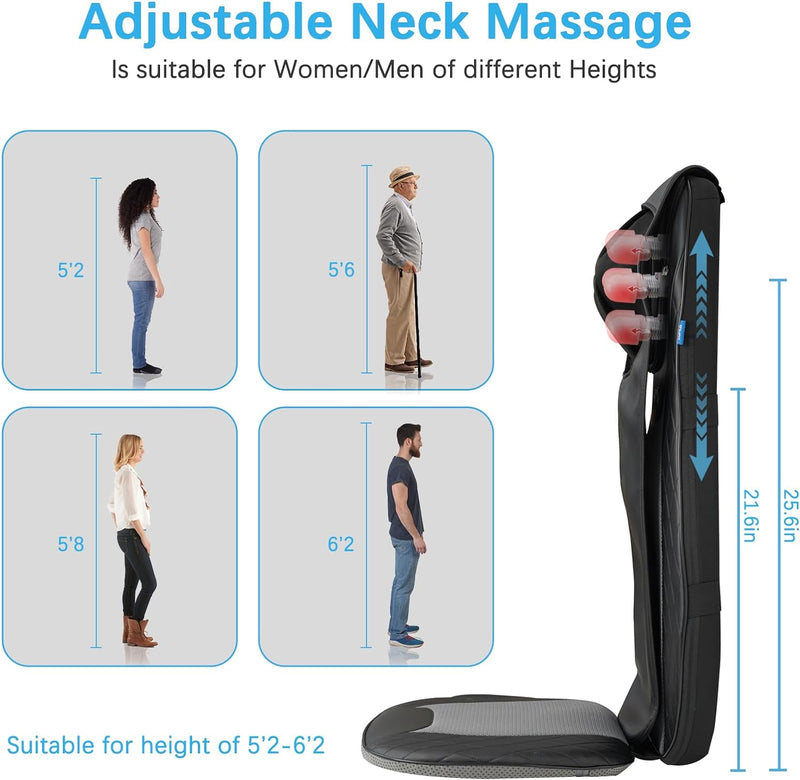 CuPiLo Shiatsu Neck Back Massager with Heat, Massage Chair Pad for Full Body Pain Relief, Inflatable Flaps Back Support, Chair Massage Pad, Seat Massager for Chair, Home, Gifts for Elder, Man or Woman