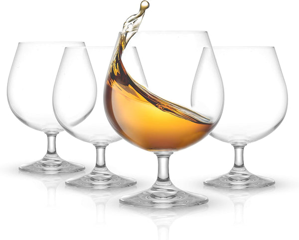 JoyJolt Brandy Glasses – Cask Collection Set of 4 Cognac Glasses – 13.5Oz Crystal Snifter Set – Premium Quality Craftsmanship – Ultra-Elegant Design – Perfect Size for Brandy, Cognac – Made in Europe