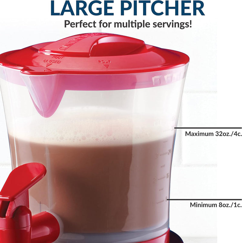 Nostalgia Retro Frother and Hot Chocolate Maker and Dispenser, 32 Oz, for Coffees, Lattes, Cappuccinos, Red