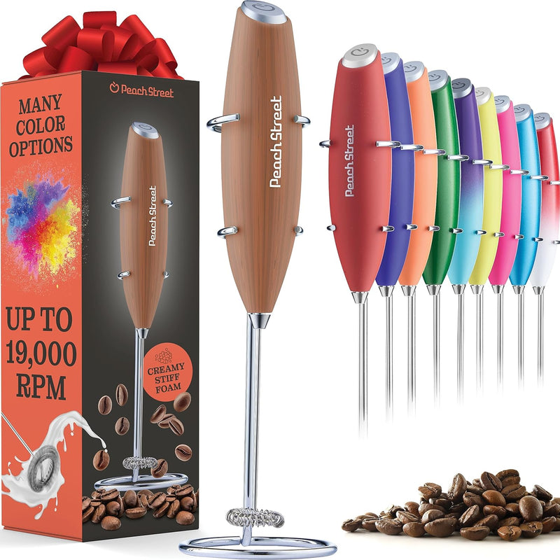 Powerful Handheld Milk Frother, Mini Milk Frother, Battery Operated Stainless Steel Drink Mixer - Milk Frother Stand for Milk Coffee, Lattes, Cappuccino, Frappe, Matcha, Hot Chocolate. Great Gift