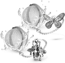 2pcs TeaSanavie Tea Infuser，Loose Tea Steeper Couple Handmade Honey Bee & Butterfly Tea Strainers for Loose Tea, Tea Strainer with Bee Charm Pendant Tea Ball Set Gifts for Women