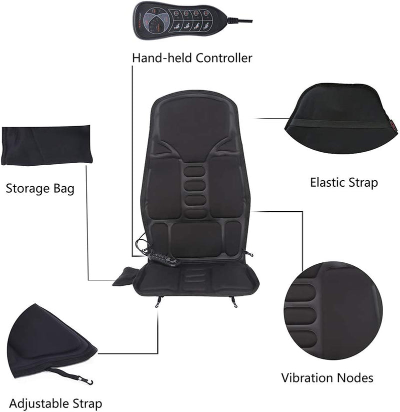 SLOTHMORE IDODO Vibration Back Massage Cushion, Massager Chair Pad with Heat, 10 Vibrating Motors & Heating Therapy to Release Stress and Fatigue for Car Use, Home or Office