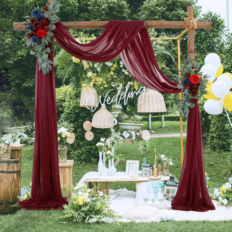 Burgundy Wedding Arch Draping Fabric - Sheer Backdrop Curtain for Ceremony Decor - 28 X 19Ft Panel