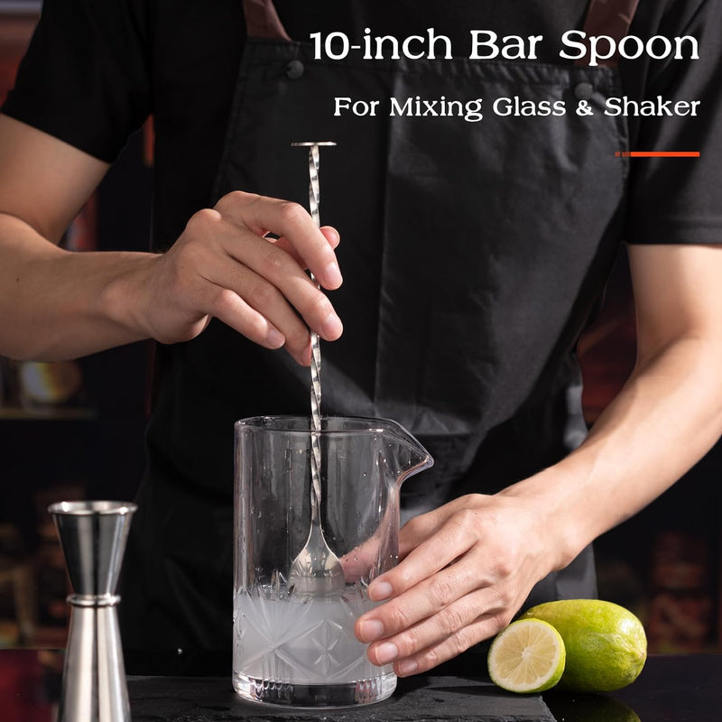 X Home Cocktail Shaker Set, Professional 4-Piece Bar Tool Set with Easy-to-Measure Jigger, 10-inch Mixing Spoon, Boston Shaker, and 2-Prong Bar Strainer, Bartender's Choice